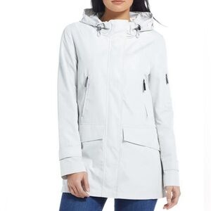 Ellen Tracy Water Repellent Hooded Parka Anorak Jacket Stone Gray/White -Small
